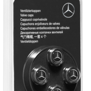 Genuine Mercedes-Benz Chrome Plastic Valve Caps With Black Logo B66472002